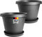 2er Set Pflanzkübel rund und Untersetzer, 40 cm, Blumenkübel Blumentopf Pflanztopf, innovatives Stone-Design, extra stabil, Blumentopf, Farbe: anthrazit, Made in Germany