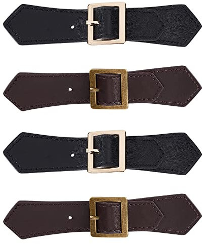 FINGERINSPIRE 4 Sets Leder-Knebelverschlüsse zum Aufnähen schwarz und braun PU-Leder Schnappverschluss zum Aufnähen Dufflecoat-Schnalle Metall-Lederverschluss Ersatz-Knebelverschluss für Mantel Jacke