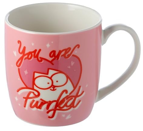 Puckator Tasse à thé et café en porcelaine rose Simon's Cat You are Purrfect - Accessoires amusants pour la maison - Cadeaux mignons pour petite amie - Grandes tasses pour homme et femme - Cadeau de