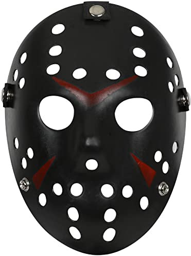 AENEY Jason Hockey Maske Creepy Halloween Kostüm Dämon Killer Maske Party Maskerade Horror Cosplay Kostüm Requisiten (Schwarz)