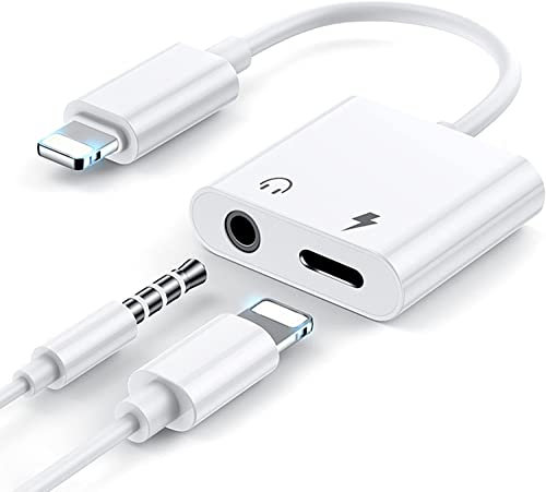 QGSIWEI Headphone Adapter for iPhone,2 in 1 L-ightning to 3.5mm Jack Dongle Headphone Accessories Aux Audio Compatible for iPhone 13/12/XS/7 8 Audio Earphone Adaptor Support All iOS System
