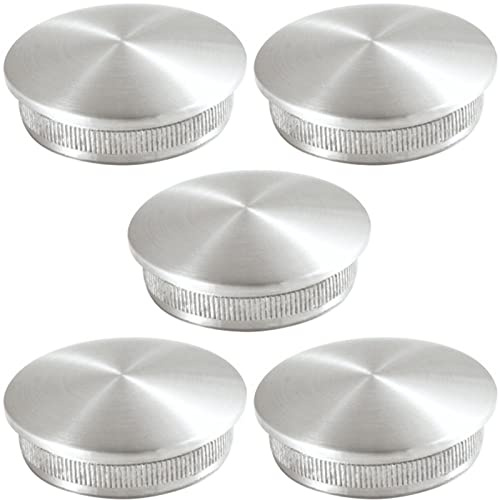5 x Edelstahl Endkappe, Rohrverschluß,Rohrstopfen, leicht gewölbt, konvex mit Rändel für Ø 42,4 mm Handlauf