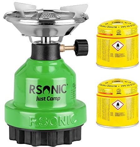 Mianova Gaskocher Campingkocher Kohle Anzünder Gaskartuschen Grill Notfallkocher Gas Kocher Set 2 Gasflaschen Kohleanzünder Grün