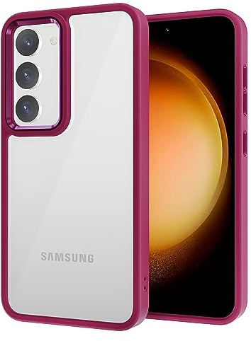 iCatchy Case for Samsung Galaxy S23 Plus 5G 6.6-Inch Anti-Scratch Clear Hard Back Transparent Bumper Shockproof Anti Yellowing Phone Cover - Wine Red