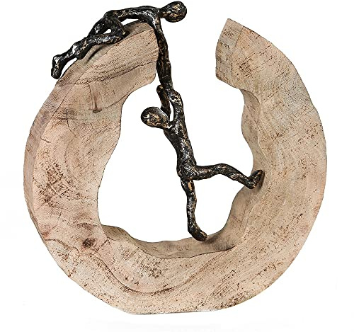 Casablanca Design Skulptur Team Work kletterndes Paar Höhe 30 cm Breite 29 cm Bronzeoptik Mango Holz Baumscheibe Wohnzimmer Skulpturen Deko Modern