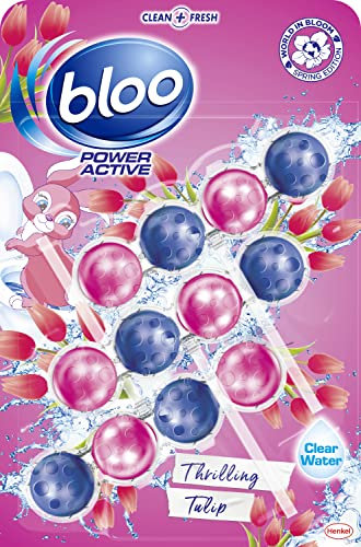 Bloo Limited Edition Tulip, Clear Water Toilet Rim Block, Thrilling Tulip with Anti-Limescale, Cleaning Foam, Dirt Protection and Extra Freshness, 3 x Toilet Block