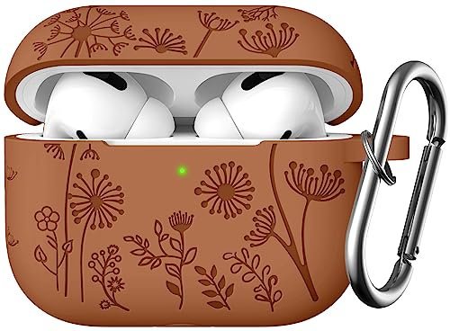 Lerobo Compatible with Apple Airpods Pro 2 Case, Flower Engraved Full Protective Cover for Airpods Pro 2nd 1st Generation Case USB C, Funny Soft Silicone Skin Cover, Front LED Visible