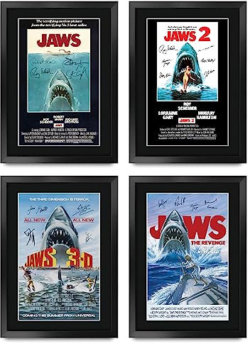 HWC Trading FR A3 Jaws Geschenke Geduckter Poster Signiertes Autogramm Foto für Fans von Film Memorabilien - A3 Gerahmt