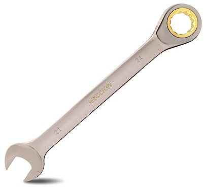 Meccion Llaves Combinadas, Professional 21mm Llaves Fijas con Carraca - Acero Cromo Vanadio Forjada, Niquelada Negro