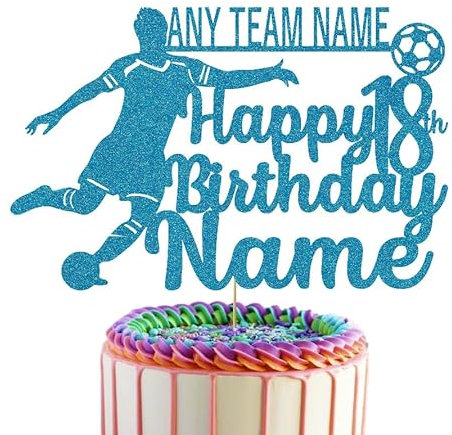 Football Player cake Topper Personalised With Your Favourite Team, Name & Age (babyBlue)