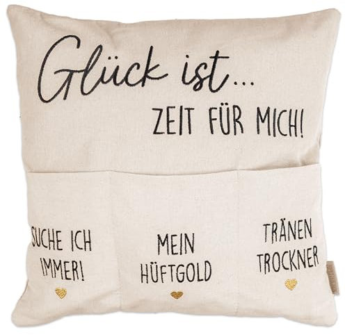 Papierdrachen Taschenkissenbezug | praktischer Kissenbezug mit Taschen | hochwertige Bestickung | Muttertag Geschenkidee | in Größe 40x40cm