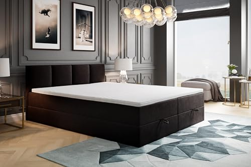 TRADA Boxspringbett 200x200 cm mit Bettkasten & Bonellmatratze, Schwarz | Modell ROYAL, Elegant Bett mit Topper