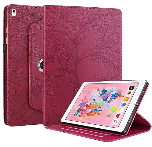 Succtopy Coque pour iPad Air 2/Air 1/iPad 9,7 2018/2017 (5ème/6ème Génération) Support Rotatif à 360 Degrés Étui iPad 9.7 PU Cuir Housse de Protection avec Porte-Crayons iPad Air 2/Air 1 Rouge