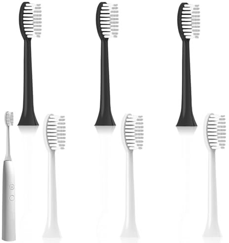 Leikurvo 6 Stück Ersatzbürsten Kompatibel mit Lächen und Olybo, Weich, 3 weiß + 3 schwarz, TOOTHBRUSH_HEAD