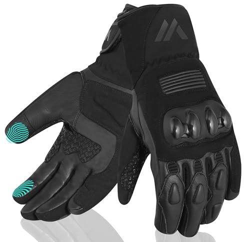 WESTWOOD FOX Motorradhandschuhe für Damen und Herren. Winter-Motorradhandschuhe aus wasserdichtem Thermo-Touchscreen-Leder für BMX, ATV, MTB-Rennen und Outdoor-Aktivitäten, Schwarz, M