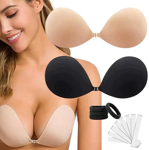 NovaLift Lot de 2 rubans adhésifs invisibles pour soutien-gorge sans bretelles, réutilisables, push-up, dos nu, bandeaux, dissimulations sphériques de poitrine, soutien-gorge à coller sans couture