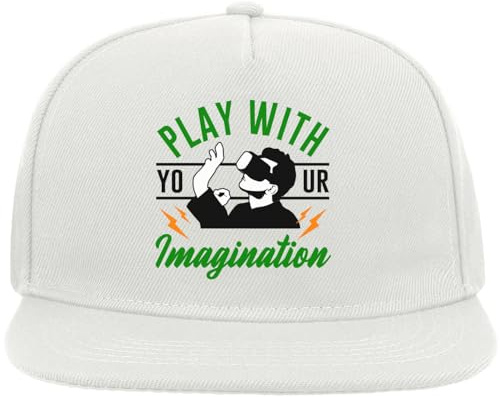 Gioca con la tua immaginazione Realtà Virtuale Grafica Snapback Visiera piatta Cotone Misto Cap Bianco, bianco, Taglia unica