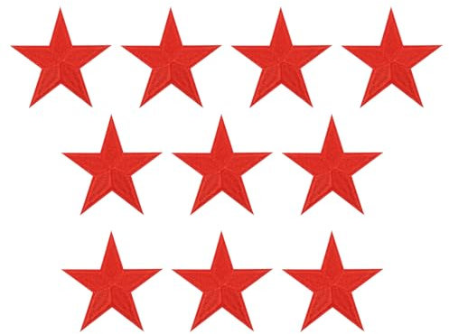 PATIKIL Iron-on Patches, 10 Pack 5 Star Sew Embroidered Patches Appliques Embellishments for Clothing Jackets Hat Backpack Repairing Decorations, Red