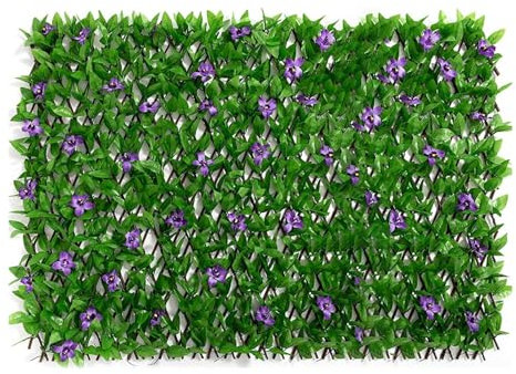 Siepe Artificiale Con Fiori | Recinzione Privacy Espandibile Con Foglie Di Edera Finta | Pannello Jungle Siepe Artificiale, Schermo Di Recinzione Per La Privacy, Pannelli Traliccio Da Giardino