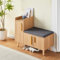 CLIPOP Modern Shoe Cabinet with Seat, Shoe Storage Bench for hallway Shoe Cabinet with Seat Cushion, Adjustable Compartment and Wooden Legs, 80 * 35 * 70 cm (WH/BD) (oak)