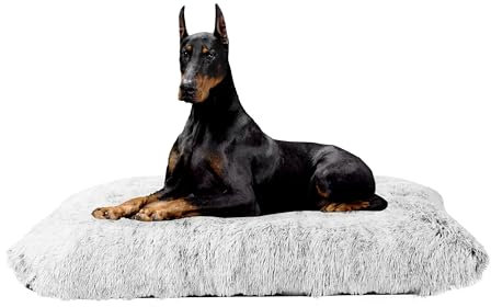 HMTOPE Hundebett, Flauschige Hundematten, Länger Plüsch Hundekissen, Waschbar, rutschfeste Unterseite, 122 cm für Mittelgroße und Grosse Hunde, Hellgrau