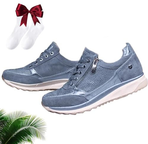 Gabbor Orthopädische Sneaker mit Reißverschluss, lässige Sneaker mit Fußgewölbeunterstützung für Damen, bequeme Turnschuhe zum Anziehen, blau, 39 EU