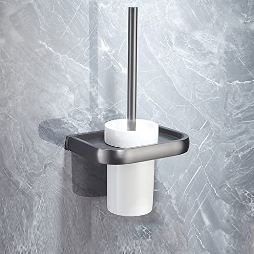 Towel Bar Solid Copper Gun Grey Bathroom Accessories Set Towel Holder Shelf Toilet Paper Holder Robe Hooks (Color: Toilet Brush)