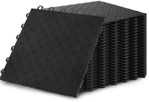 Lot de 60 dalles de sol robustes en PVC pour garage, entrepôt, sous-sol et salle de sport - 30,5 x 30,5 cm (couvre 60 m²) | Plaque diamant antidérapante | Noir