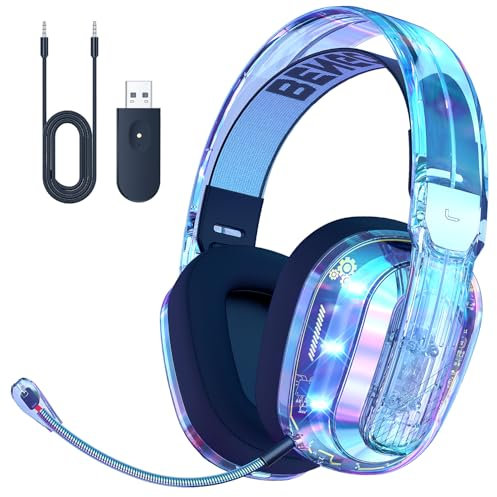 BENGOO Wireless Gaming Headset for PS5, PS4, PC, Switch, Mac, 2.4GHz USB Over Ear Gaming Headphones with Crystal RGB Lights, Bluetooth 5.3, Noise Isolating Microphone, 3.5mm Wired for Xbox
