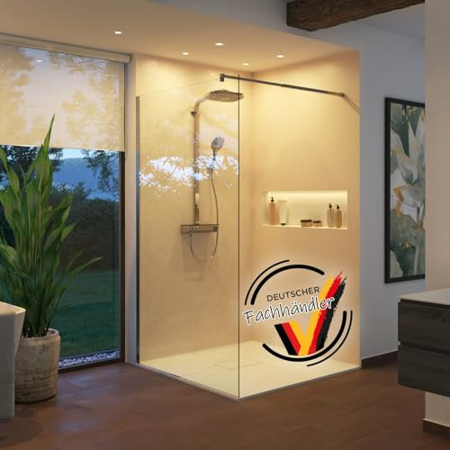 empasa Glas Duschwand Duschabtrennung Duschtrennwand für Walk-In Dusche mit Nanobeschichtung, 8 mm ESG-Sicherheitsglas, Zubehör chrom, Größe:110 x 200 cm, Glasfarbe:klarglas
