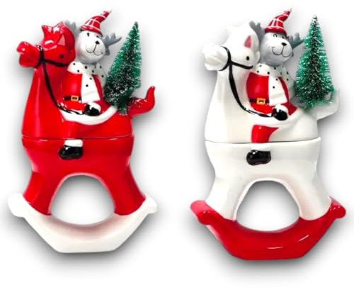Barattolo Natalizio in Ceramica a Forma di Renna 18x34 cm Porta Biscotti e Contenitore Dolci, Decorazione per Casa, Tavola e Cucina, Biscottiera Natalizia (1, Renna a cavallo (16x8x25 cm))