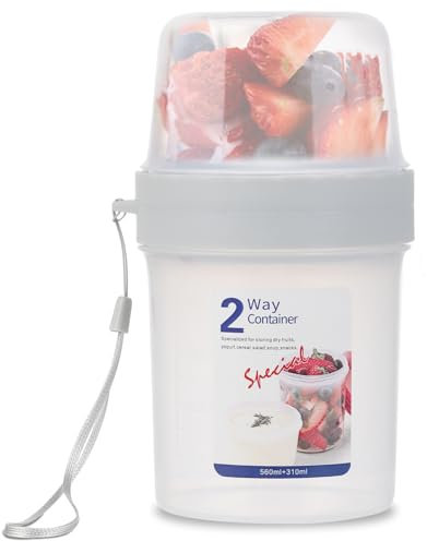 Flearitzo 2 in 1 Tazza di Muesli Tazza per Yogurt Portatile 560ml+310ml Tazza di Cereali Portatile ideale per lavoro,viaggio,picnic e colazione(Grigia)