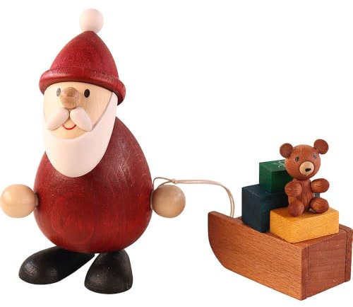 Erzgebirge Palast Ullrich Kunsthandwerk Weihnachtsmann mit Schlitten - 9,3 cm