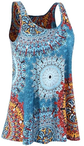 Ymmchy Women Tank Top Built in Bra Vest Tops Loose Fit Camisole Casual Sleeveless Tops Blue Flowers XXL