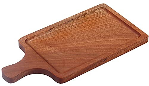 CHFYIJYHM Bandeja para servir con asa, tabla de queso, tabla de pizza para hornear pizza casera y pan (color madera)