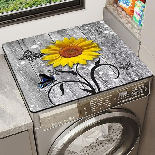 Ayicheyl Coprilavatrice Cuscinetto Superiore 60x60cm, Mobile Coprilavatrice Da Esterno Tappetino Antiscivolo, Copri Asciugatrice Lavabile per Lavatrice, Asciugatrice E Frigorifero(Girasole)