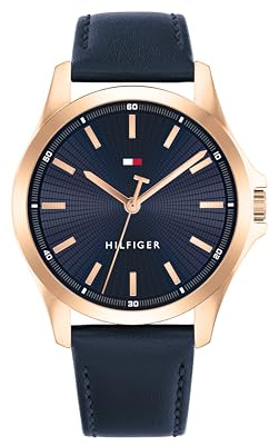 Tommy Hilfiger Uhr mit DREI-Zeiger-Quarzwerkfür Herren mit Marinblaues Lederarmband - 1792189