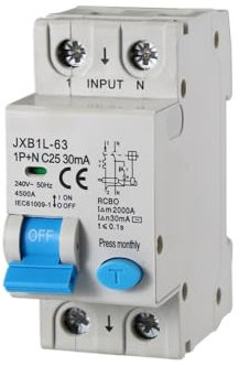 gloca Interruttore Magnetotermico Differenziale 2P 25A 30mA 220V 4.5KA 2 Moduli DIN C25