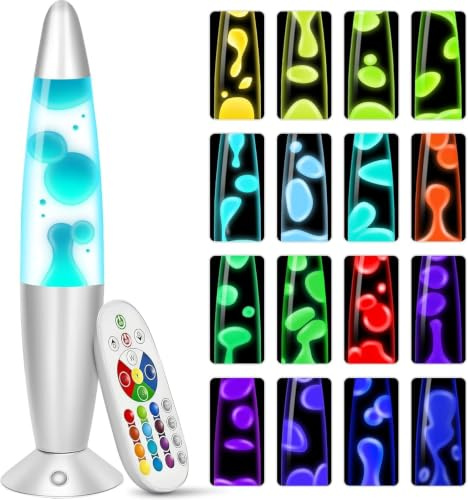 KIKILIVE lavalampe kinder mit farbwechsel lavalampen Erwachsene 17 farben Nachttischlampen LED Nachtlicht entspannende ideal für Schlafzimmer, Wohnzimmer, Home Decor