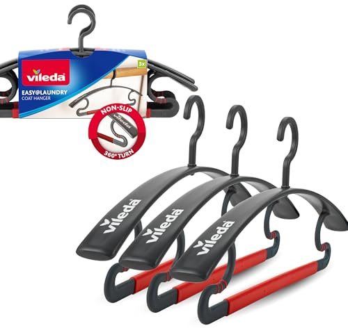 Vileda 3-in-1 Kleiderbügel 3er Set - rutschfeste Kleiderbügel mit 360° drehbarem Haken - Platzsparend, stabil & vielseitig - bis 5 kg Traglast für Jacken, Hosen, Hemden, Shirts & mehr