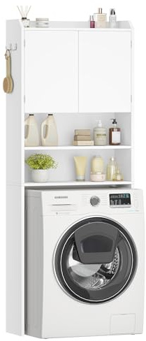 Hzuaneri Mobile lavatrice,24 x 65 x 185cm,2 rip. apert., rip. regol.,Bianco
