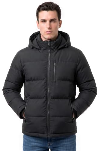 Spindle Mens Plain Black Hooded Padded Quilted Puffer Jacket Winter Coat 2 Zip PocketsSpindle Mens Plain Black Hooded Padded Quilted Puffer Jacket Winter Coat 2 Zip Pockets