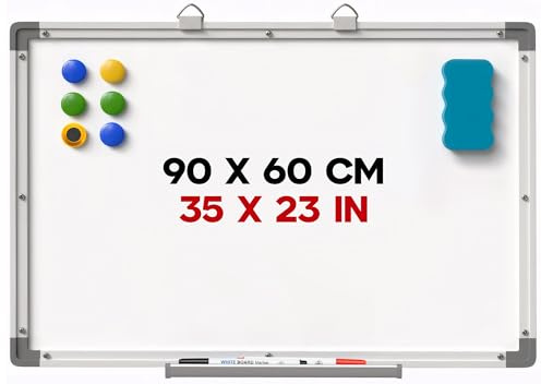 Yolay Magnetic Whiteboard, Large Whiteboard for Wall, Dry Wipe Board, Big White Board 90x60cm for Office, Home & School with Aluminum Frame, Includes 2 Marker Pens, 6 Magnets & 1 Eraser