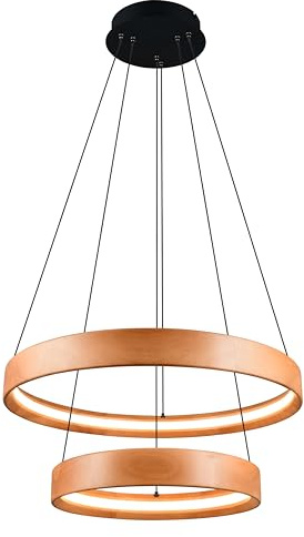 Trio Leuchten LED Pendelleuchte Lynwood 355039130, Metall Schwarz matt, Holz Gummibaum, 37 Watt LED, Switch Dimmer, Holzfarbig