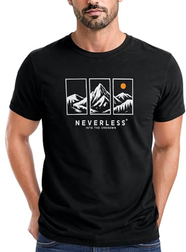 Neverless® Herren T-Shirt Outdoor Design Berge Statement Into the Unknown Adventure Fashion Streetstyle