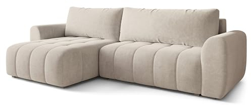 Masseno Ecksofa MODARO CL mit Schlaffunktion L-Form, Klassisch Sofa mit Bettkasten, Wohnzimmersofa, Couch, Soffa, Bettsofa, Couchgarnitur - Creme, Castel 03