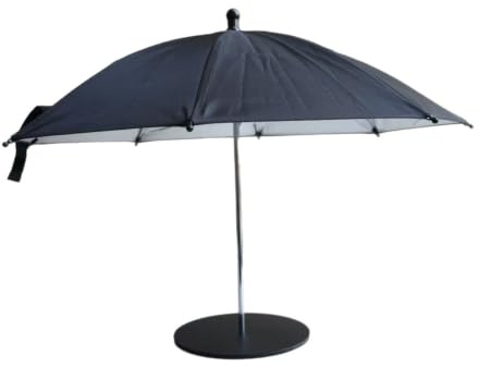 Ameble Mini sombrilla negra de 20 pulgadas para teléfono celular, sombrilla portátil ajustable en altura para bebidas y dispositivos, para playa, piscina, exterior