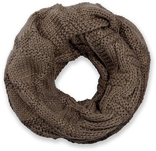 styleBREAKER Unisex Strick Loopschal mit Gitter- und Rippenmuster, Uni Feinstrick Schlauchschal, Winter Strickschal 01018155, Farbe:Taupe