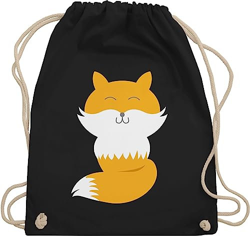 Shirtracer Turnbeutel Rucksack - Tiermotiv Animal Print - Süßer Fuchs - Unisize - Schwarz - beutel stoffrucksack sportbeutel groß stoffbeutel baumwolle stoff baumwoll kinder kindergartenbeutel