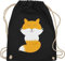 Shirtracer Turnbeutel Rucksack - Tiermotiv Animal Print - Süßer Fuchs - Unisize - Schwarz - beutel stoffrucksack sportbeutel groß stoffbeutel baumwolle stoff baumwoll kinder kindergartenbeutel